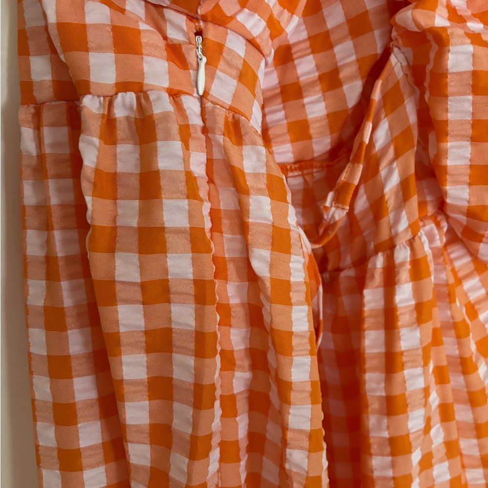Orange Gingham Puff Sleeve Dress - Picture 4 of 6